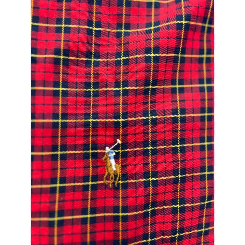Polo Ralph Lauren Mens Slim Fit Plaid Button Down‎ Shirt Red Navy XL 4694